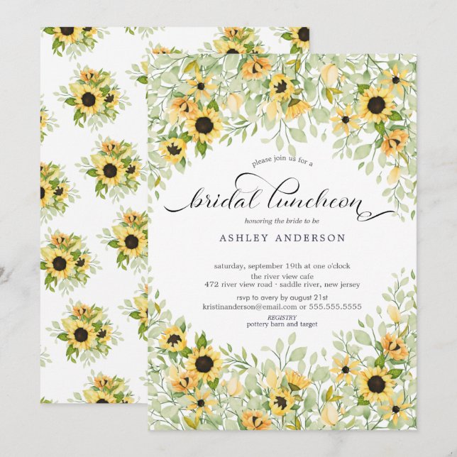 Autumn Yellow Sunflower Bridal Luncheon Invitation (Front/Back)