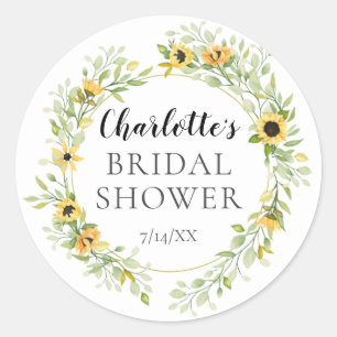 Autumn Yellow Sunflower Bridal Shower Classic Round Sticker