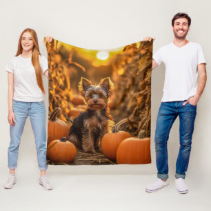 Autumn Yorkie Pup Fleece Blanket