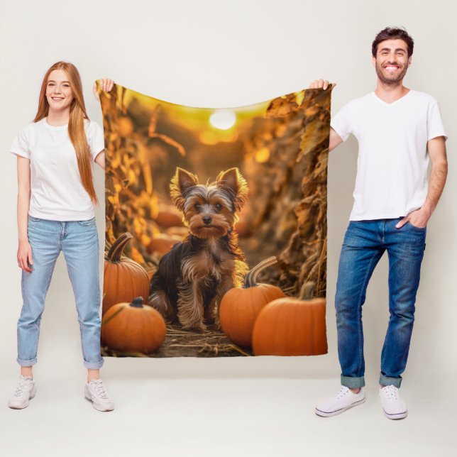 Autumn Yorkie Pup Fleece Blanket (In Situ)