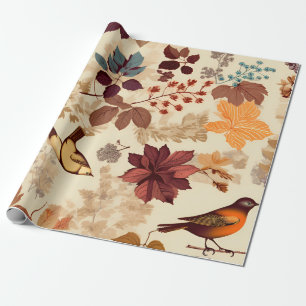 Autumnal Birds and Foliage Wrapping Paper