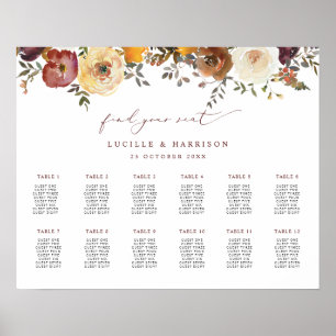 Autumnal Blooms Landscape Wedding Seating Plan Poster