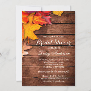 Autumnal Bridal Shower Rustic Country Wood Maple Invitation