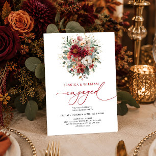 Autumnal Burgundy Gold Floral Terracotta engagemen Invitation