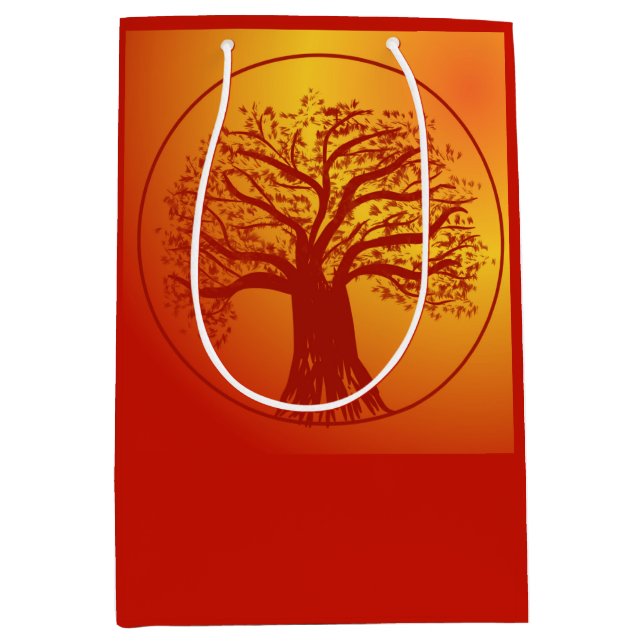 Autumnal coloured gift bag with tree design (Front)