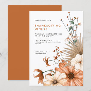 Autumnal Colours Floral Foliage Thanksgiving Dinne Invitation