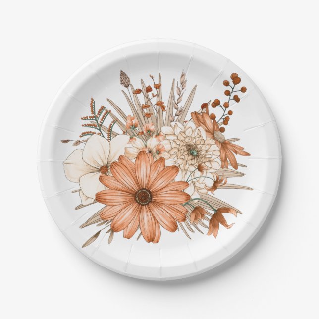 Autumnal Colours Foliage Flowers Brown Thanksgivin Paper Plate (Front)