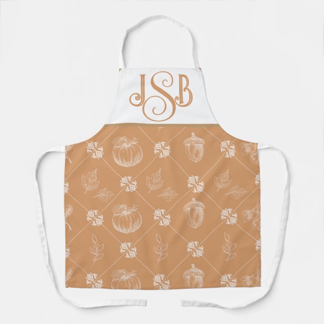Autumnal Customisable Monogram Apron -Muted Orange (Front)