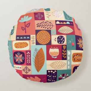Autumnal Decorative Vintage Background Art Round Cushion