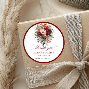 Autumnal Deep Red Floral Wedding Sticker