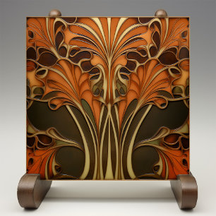 Autumnal Elegance Art Nouveau Tile