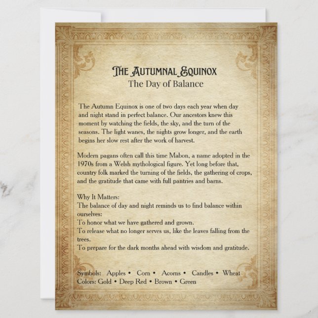 Autumnal Equinox Book of Shadows Page (Front)