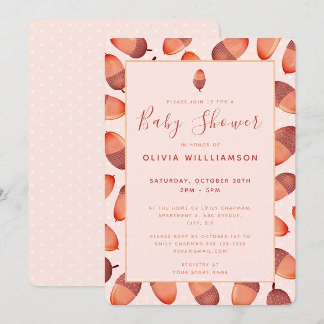 Autumnal Fall Acorn Baby Shower Invitation (Front/Back)
