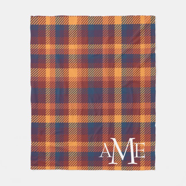 Autumnal Fall Earth Tones Plaid Pattern Fleece Blanket (Front)