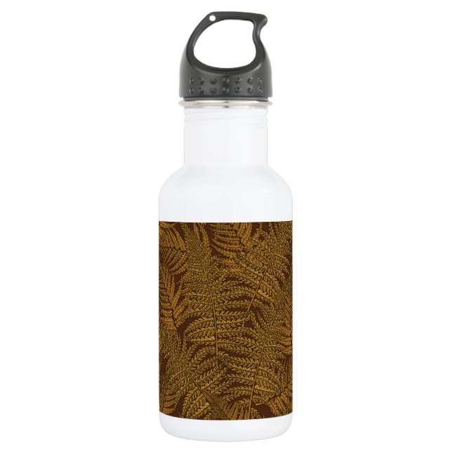 Autumnal fern on brown 532 ml water bottle (Front)