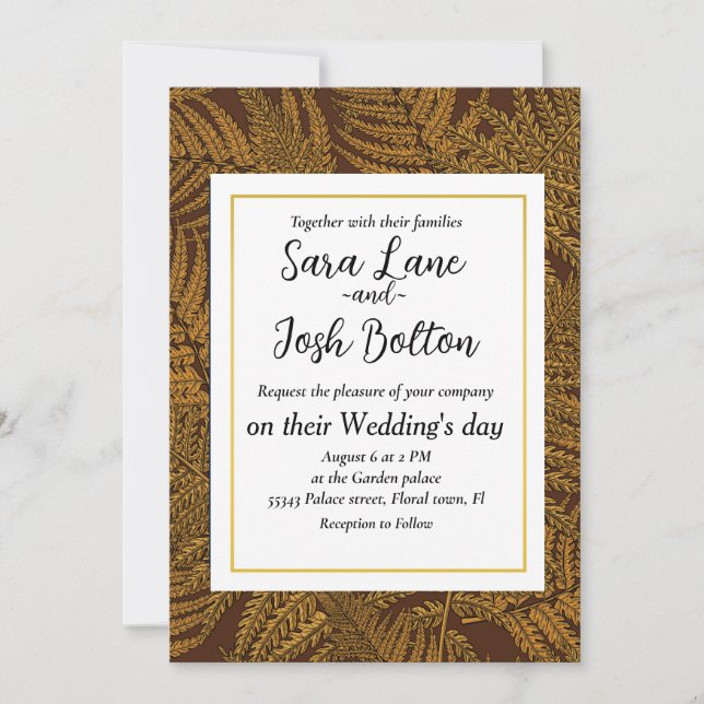 Autumnal fern on brown invitation (Front)