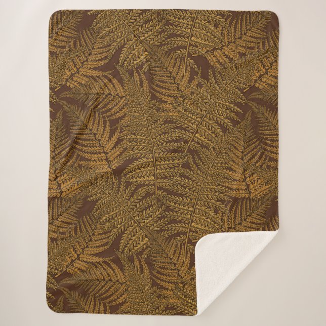 Autumnal fern on brown sherpa blanket (Front)