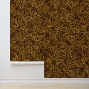 Autumnal fern on brown wallpaper