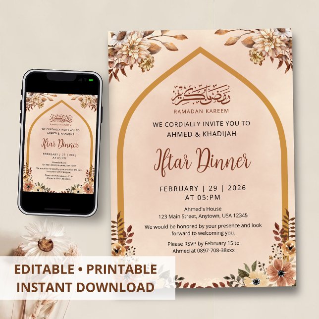 Autumnal Floral Arch Ramadan Iftar Invitation (Creator Uploaded)