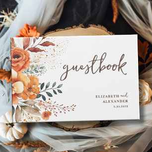 Autumnal floral warm tones botanical wedding guest book