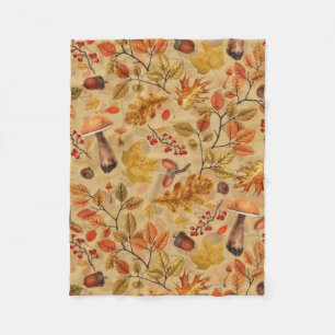 Autumnal forest on ochre fleece blanket
