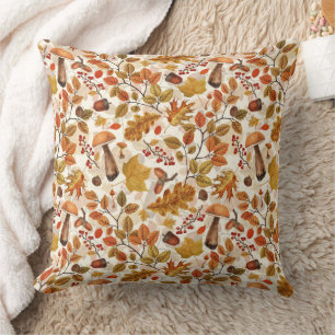 Autumnal forest on off white cushion