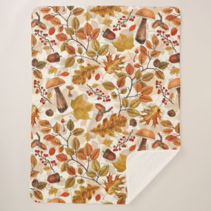 Autumnal forest on off white sherpa blanket