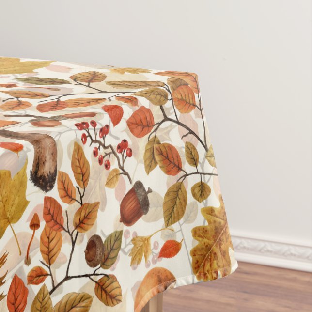 Autumnal forest on off white tablecloth (In Situ)