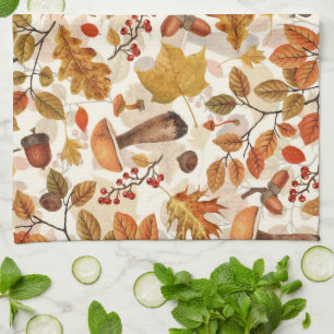 Autumnal forest on off white tea towel