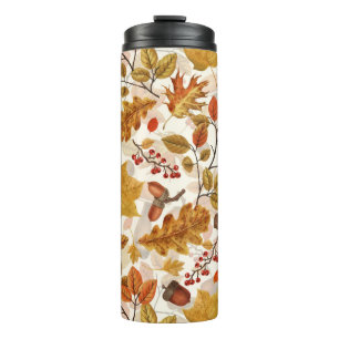 Autumnal forest on off white thermal tumbler