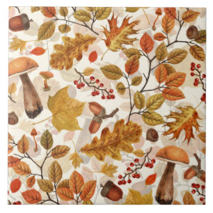 Autumnal forest on off white tile
