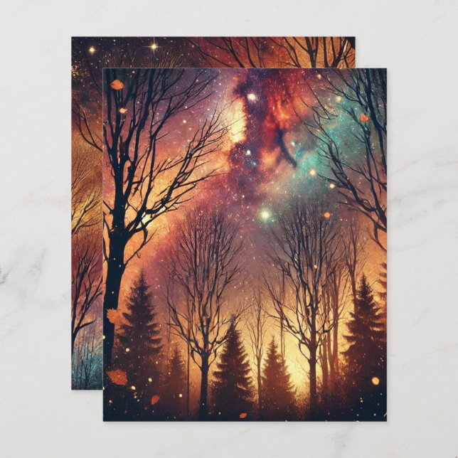 Autumnal Galaxy Twilight Forest Scrapbook Paper (Front/Back)