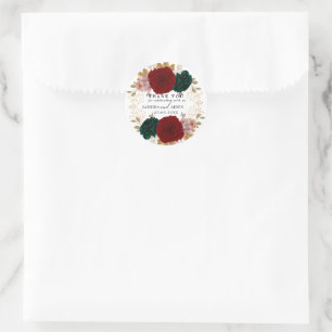 Autumnal Gold Burgundy Emerald Greeny Floral  Classic Round Sticker