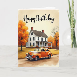 Autumnal House Birthday Card