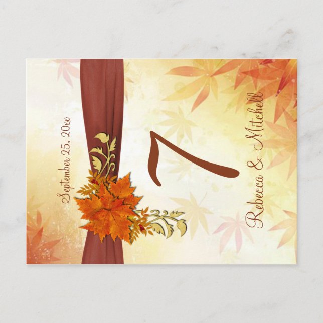 Autumnal leaves Table number Postcard (Front)
