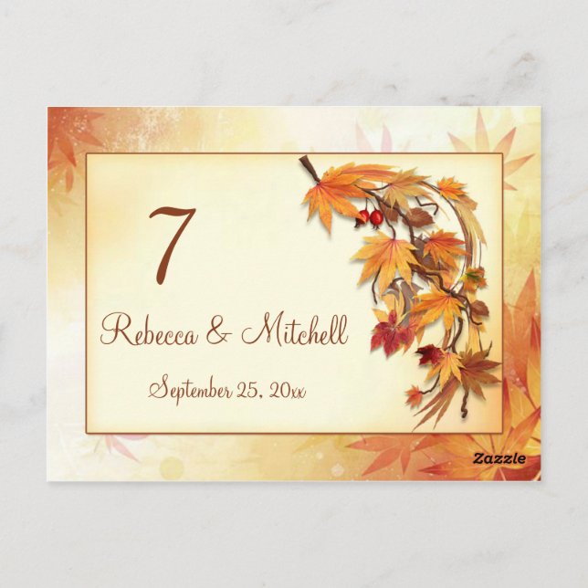 Autumnal leaves Table number Postcard (Back)
