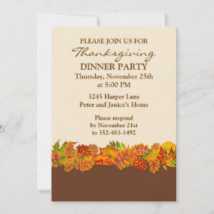 Autumnal leaves Thanksgiving Party Invitation