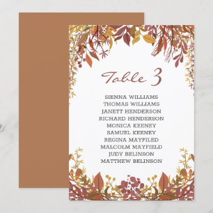 Autumnal leaves wedding seating card