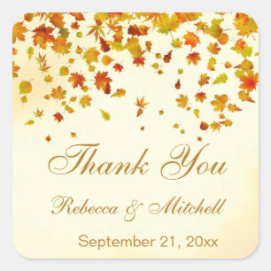 Autumnal leaves Wedding Thank You Square Sticker