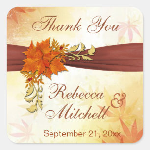 Autumnal leaves Wedding Thank You Square Sticker