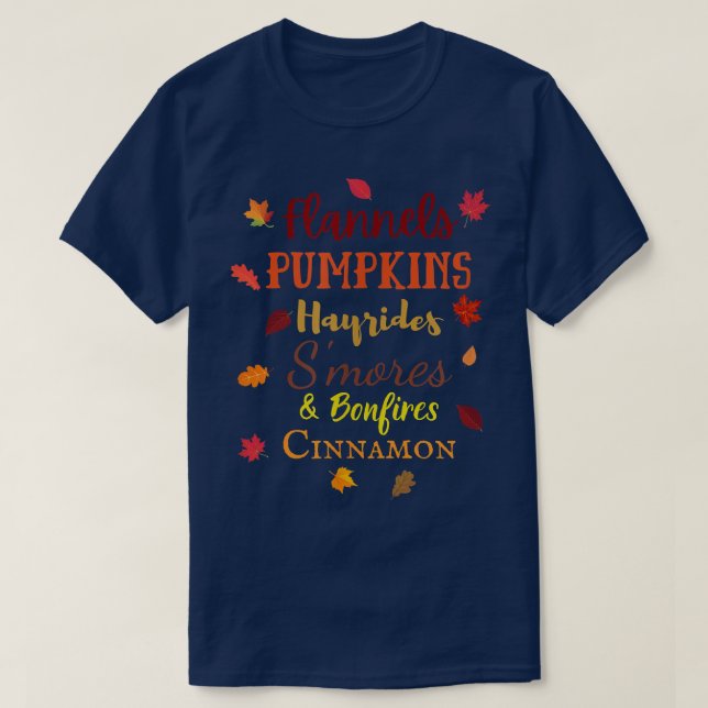 AUTUMNAL LIST, FALL LEAVES, PUMPKINS AND HAYRIDES  T-Shirt (Design Front)