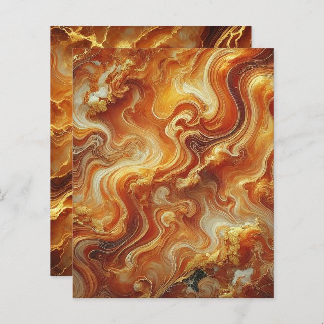 Autumnal Marble Gold & Orange Scrapbook Paper (Front/Back)