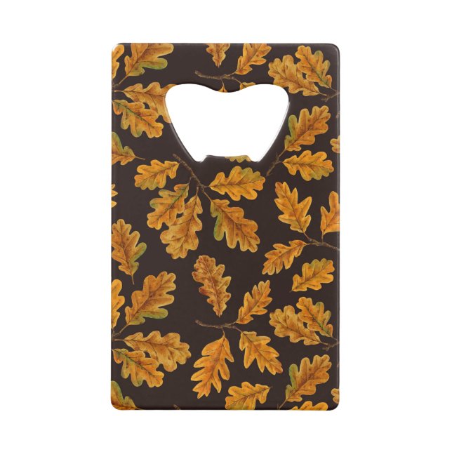 Autumnal oak leaves on dark brown (Front)