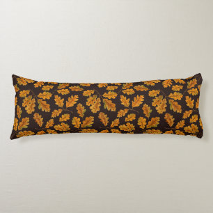 Autumnal oak leaves on dark brown body cushion