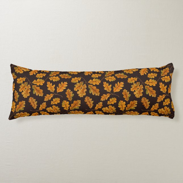 Autumnal oak leaves on dark brown body cushion (Front)