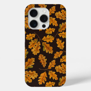 Autumnal oak leaves on dark brown iPhone 15 pro case