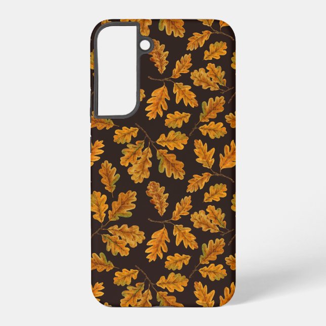 Autumnal oak leaves on dark brown samsung galaxy s22+ case (Back)