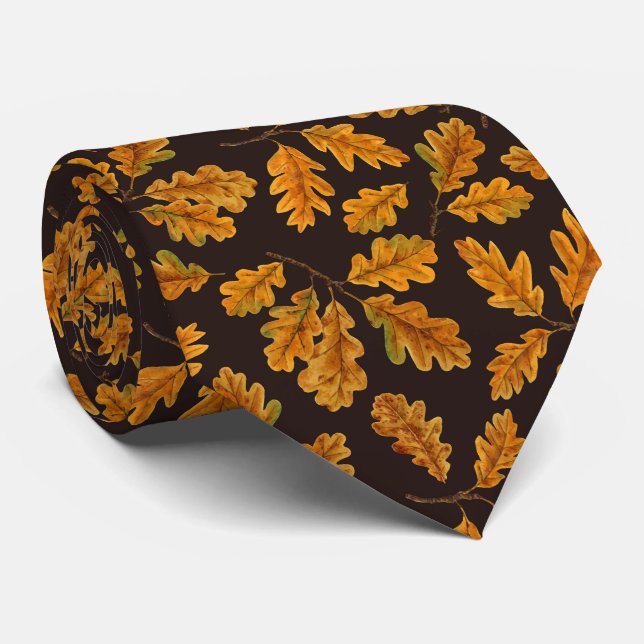 Autumnal oak leaves on dark brown tie (Rolled)