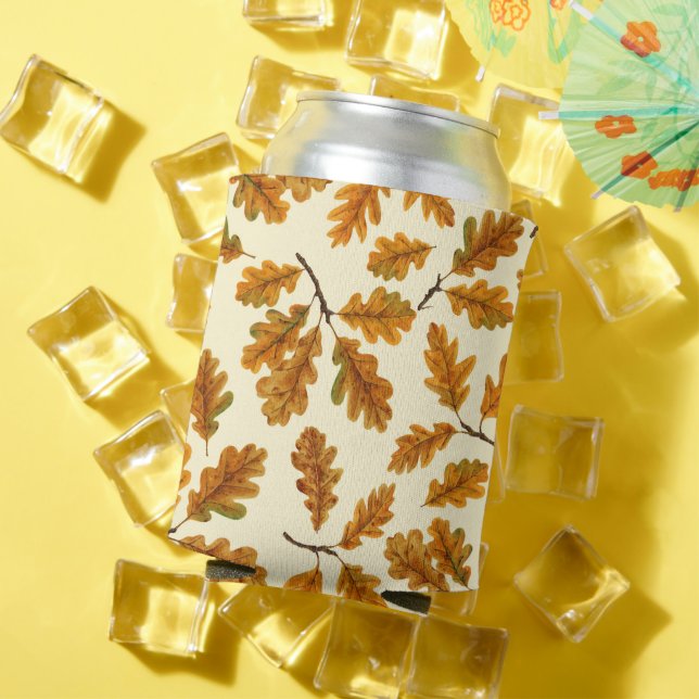 Autumnal oak leaves on off white can cooler (In Situ Summer)