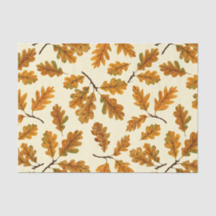 Autumnal oak leaves on off white tissue paper